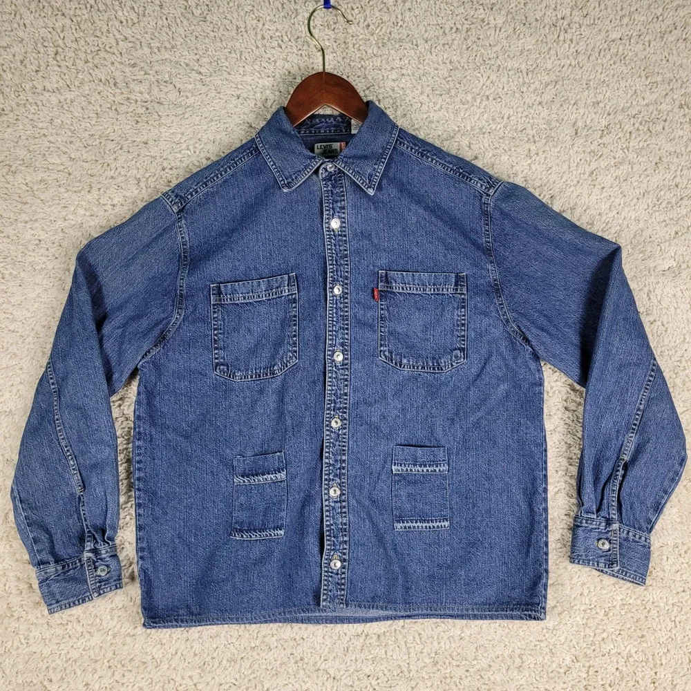 Levi's Denim Chore Shirt Men's Medium Blue 4-Pocket Cotton Button-Up Long Sleeve
